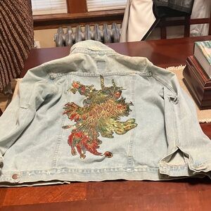 one 5 one Light Wash Denim Jacket with Embroidered Metallic Phoenix